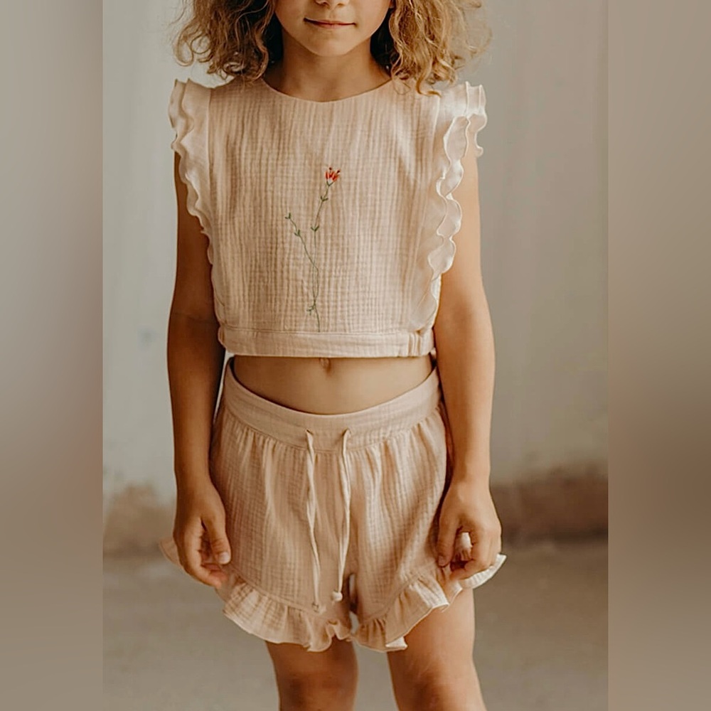 Popelin Pink Organic Top & Shorts Set 5/6Y